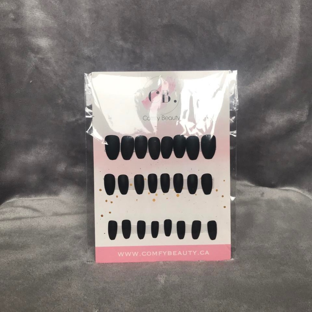 Matte Black Acrylic Short Almond Press-On Nails - Women Makeup
